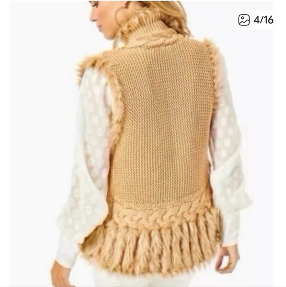 Lilly Pulitzer Torini Faux Fur And Knit Vest Size Medium Tan Metallic - Picture 3 of 8